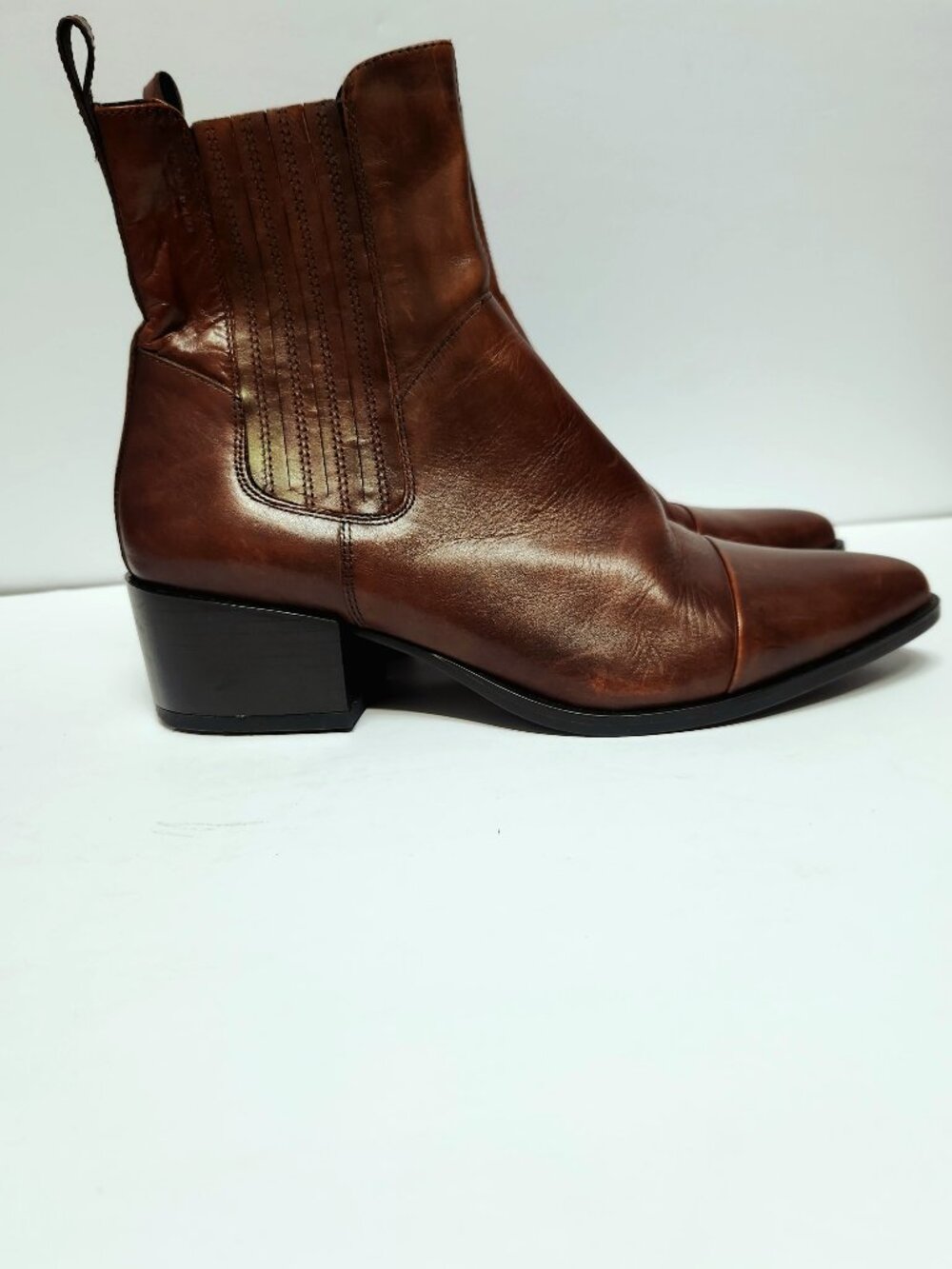 Vagabond Marja Brown Brandy Leather Pointed Toe Boot Western 10 Block Heel
